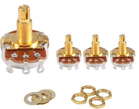 Giyofom Shaft Full Metric Sized Control Pots A500K Audio Taper Potentiometers Pot for Electric Guitar Bass (Set of 4)