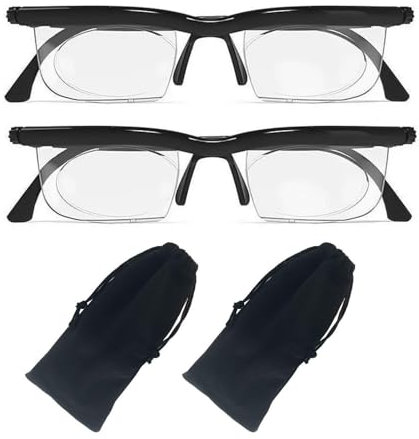 YSJCHEBS 2 Stück Variable Fokusbrille Mit Brillenetui, Fokuseinstellbrille, Verstellbare Lesebrille, Faltbare Brille, Unisex-Fokusbrille