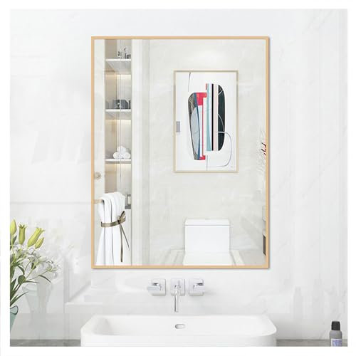 CHAOUYYZ Bathroom Mirror 30 * 40Cm/40 * 60Cm, Rectangular Metal Framed Mirror for Wall, Vanity Mirror with Tempered Glass, Anti-Rust/Champagne D/40 * 60Cm