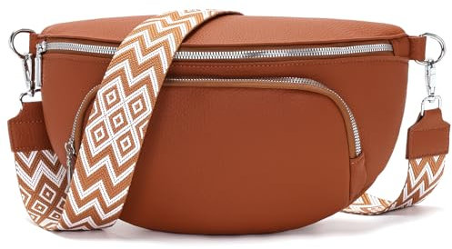 Rorimyth große Bauchtasche Damen Braun umhängetasche Damen mittelgroß Handtasche Crossbody Bag Veganes Leder