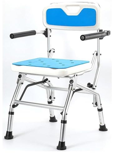 Chaise de douche pliante avec accoudoirs et dossier réglable en hauteur antidérapante pour personnes âgées handicapées handicapées