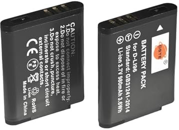DSTE 2-Pack D-LI96(3.7V/980mAh) Li-Ionen Akku Kompatibel für Pentax WG-1000