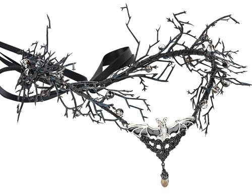 MOSTORY Schwarze Blumenelfenkrone - Gotische Blumenkrone, keltische Blumenfeen-Circlet, dunkle elfenhafte Kopfbedeckung für Hexen, Renaissance, Ren Faire, Halloween, Vampir-Cosplay, Gothic-Hochzeit