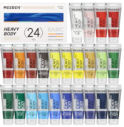 MEEDEN Heavy Body Acrylfarben Set: Matt Acrylic Paint mit 24 x 60 ml für Leinwand Holz Bemalen - Grundfarbe Acryl Set mit intensiver Pigmentierung für Anfänger Künstler Kinder Student Erwachsene