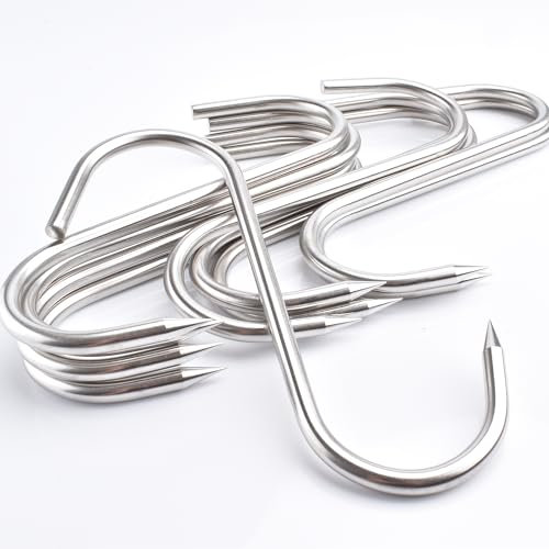 HONSHEN 8 Inch Meat Hook, 8mm Heavy Duty S-Hooks Stainless Steel Meat Processing Butcher Hook.Set of 10