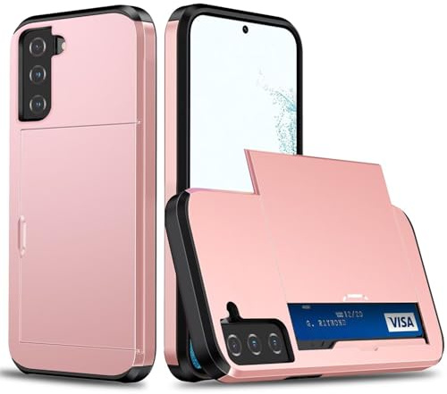 Coque Portefeuille pour Samsung Galaxy S22 Plus avec Porte-Cartes, Étui de Protection Téléphone Double Couche Antichoc, Fente Cachée Coulissante, Antichoc TPU+PC Housse Portefeuille - Or Rose