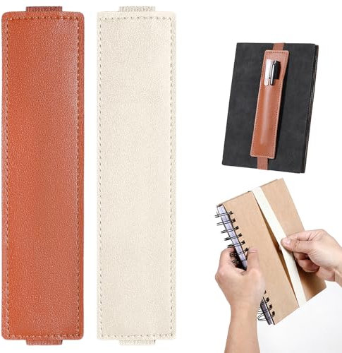 BOHUIZ 2Pcs Adjustable Pen Holder for Notebook Elastic Strap Band PU Leather Pen Sleeve Pouch Pencil Holder Case for Bible, Notebook, Planners, Binders and Books