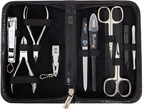 3 Swords Germany - brand quality 10 piece manicure pedicure grooming kit set for professional finger & toe nail care scissors clipper genuine leather case black in gift box, Made by 3 Swords