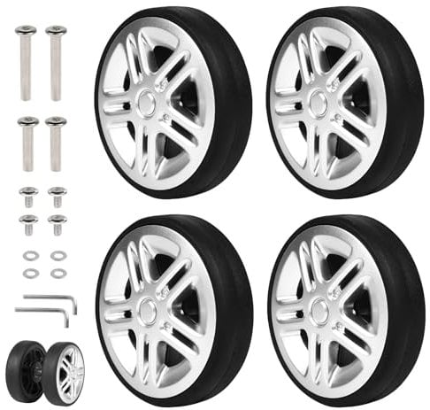 EXLECO 4 Stück Koffer Ersatzrollen 50x11mm Kofferrollen Ersatzrollen Titan Koffer Rollen Ersatz Gepäck Räder Gummi Ersatzräder Suitcase Wheels Trolley Gepäckkoffer mit Ersatzteile Reparatur Set