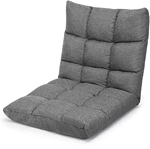 RELAX4LIFE Folding Sofa Chair, 14-Position Adjustable Floor Lazy Sofa Bed, Padded Reading Gaming Lounge Sleeper Recliner Seat Floor Chair for Living Room Bedroom Office (Grey)