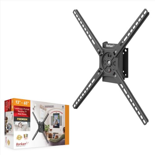 Barkan Landscape-Portrait Rotation 13-65 inch TV Wall Mount, Flat/Curved Screen Bracket, Holds up to 36kg, Auto Lock Patented, Fits LED OLED LCD, Vertical and Horizontal
