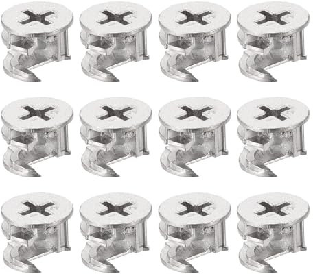 TA-VIGOR 12Pcs Furniture Connecter Cam Lock Nuts Fittings, 14.6mm x 11.5mm Screw Eccentric Fasteners for Cabinet Drawer Dresser Wardrobe Furniture Panel Connecting, Silver