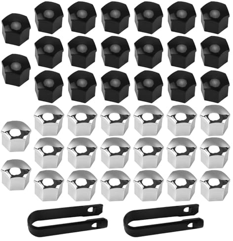 txuzong Set de 40 Capuchons d'Écrous de Roue 17mm Hexagonaux – | Noir & Argent – Protection Anti-Corrosion pour Jantes Auto – Universel pour la Plupart des Véhicules