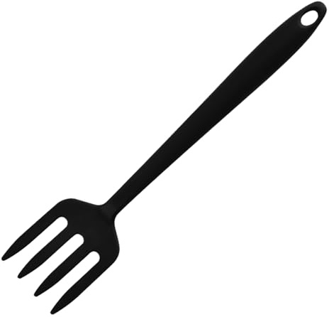 Tenedor Multifunción Antiadherente,Tenedores de Silicona Resistentes al Calor,Housoutil Tenedor de Cocina de Silicona,Mango Ergonómico, Negro,Para Pasta Fruta Familiar