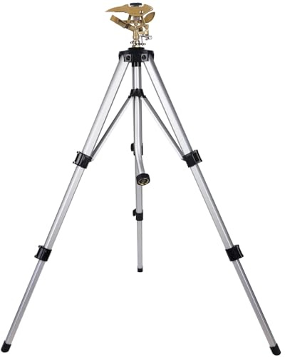 Biswing Heavy Duty Impact Sprinkler Head on Tripod Base, Tall Metal Lawn Sprinklers for Yard Lawn Garden, Telescoping Sprinkler with 3/4 Inch Connector, 360 Degree Large Area Irrigation, 1 Pack