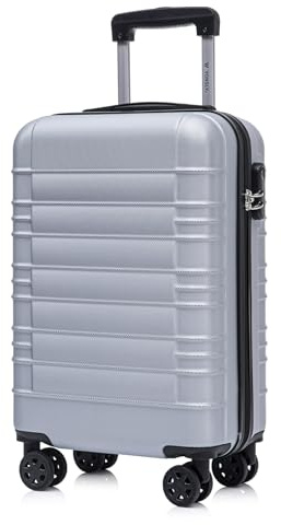 YONSLY Koffer Suitcase M Silber, Trolley Reisekoffer, Kabinenkoffer Rollkoffer Handgepäck mit 4 Rollen 360°, Hartschalenreisekoffer, Zahlenschloss, Weicher Gummigriff