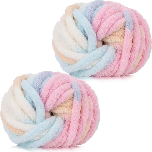 Xtrillogen 500g(2 x 250g) Dicke Wolle zum Stricken,Chenille Wolle zum Häkeln,Häkelgarn Baumwolle,Flauschig Chunky Yarn,Knitting Chenille Garn,Weben von Taschen,Schal,Decke,Mützen (Marshmallow)