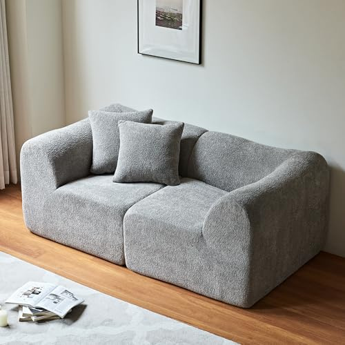 A ALFRESCOOL Cloud Couch, 2-Sitzer Samt Sofa mit Kissen, Sofa mit Schlaffunktion, Schlafcouch, Boneless Couch für Wohnzimmer, Büro, Apartment – Weiches Kompressionsdesign(Grau)