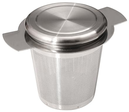 Tea Infuser Strainer, Fine Mesh Filter Stepper with Double Handle and Lid for Loose Leaf, Stainless Steel Tea Brewing Holder for Teapots Cups Mugs