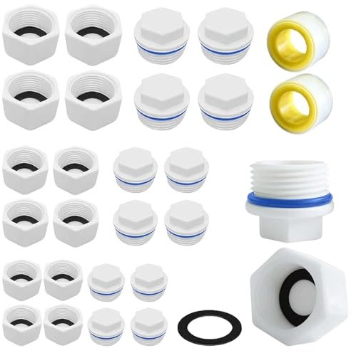 DOJASOHILMI 24Pcs Plastic Plug Cap Water Pipe Hex Thread Plugs Set, 1'' 1/2'' 3/4'' Male and Female Blanking Cap for Washing Machine, Decorators Plugs Radiator