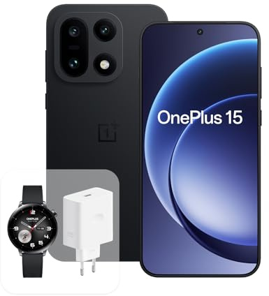 OnePlus 15 5G Smartphone, 12GB RAM 256GB Speicher, Snapdragon 8 Elite Gen 5, 7300mAh Akku, 4K 120FPS Video, Triple Kamera 50MP, mit Ladegerät und Uhr, Infinite Black