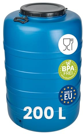 Garronda 200 L Weithalsfass Futtertonne Wassertank HDPE Regenfass GD-0186 | Blau, mit Deckel, für Wasser, Lebensmittel, Lagerung und Fermentierung, als Kunststofffass, Gärbehälter und Vorratsfass