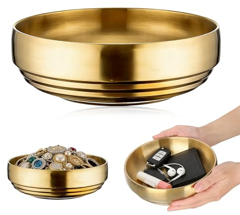 Dekoschale, Gold Schlüsselschale Edelstahl Brushed Polished Decorative Bowl Schmuckschale Moderne Schlüsselablage für Eingangshalle Wohndekorationen Geschenk (19 cm)