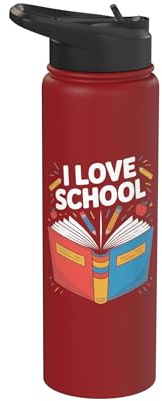 I Love School Vibrant Book Pencil Mele Stainless Steel Insulated Water Bottle
