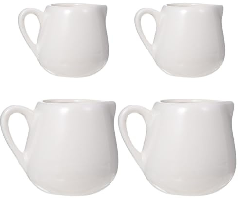 Hemobllo Juego de 4 Jarras de Cerámica de Color Blanco con Asa, Lecheras Pequeñas Antigoteo con Mango Ergonómico para Salsa y Leche en Cocina