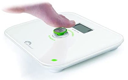 LITTLE BALANCE 8154 Kinetic Blanc / Vert - Pèse-personne sans pile - Ecologique grâce son bouton Little Balance - 180 kg / 100 g