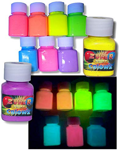 Cglowz Day Neon - Juego de 8 pinturas fluorescentes reactivas que brillan en la oscuridad (8 x 30 ml)
