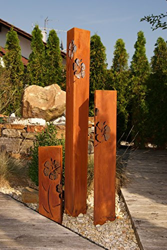 JH-Metalldesign Säulenset Hibiskus Edelrost Säule Set Rost Garten Dekoration Stele