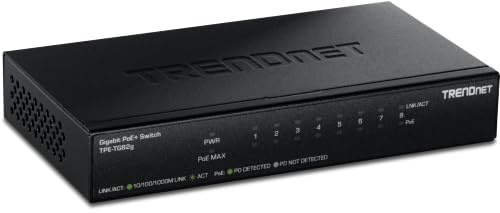 TRENDnet, TPE-TG82G, 8-Port GREENnet Gigabit PoE + Switch, 61 W PoE Budget, 16 Gbit/s Schaltkapazität, Plug & Play, Schwarz