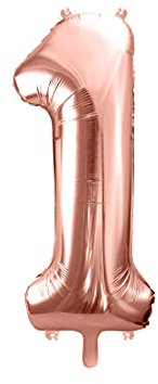 PartyDeco Helium Luftballon - Geburtstag Deko - Folienballon - Zahl 1 - Rose Gold - 86 cm