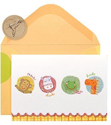 Papyrus Thank You Cards with Envelopes, Animals with Glitter (14-Count)