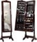 Giantex 14 LED Schmuck Armoire Schrank Spiegel voller Länge Echtglas Damen Make-up Display Standspiegel abschließbar Schmuckschrank Organizer mit 2 Schubladen Schlüsselschloss (braun mit LED)