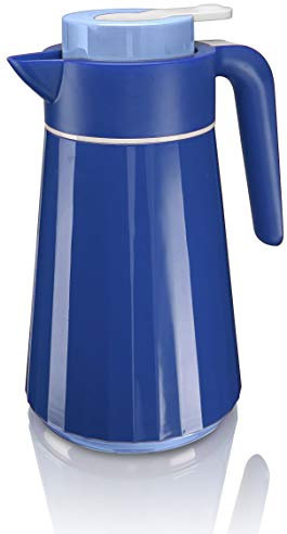 Thermoskanne 1 Liter (Blau) | Isolierkanne groß | Kaffeekanne thermo | Pumpkanne mit Glaskolben | Thermokanne isoliert | Isokanne | Pumpthermoskanne mit Pumpe | Teekanne thermo