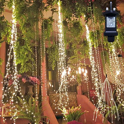 Gresonic Waterfall Fairy Lights,10 Strands 200LED Plug in Copper Wire Branch Decorative Vines String Lights,Waterproof IP44 Starry Twinkle Micro LED for Garden Wedding Christmas Tree