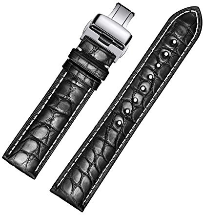 MUENShop Alligator Uhrenarmband Echtes Krokodilleder Armband 18mm 19mm 20mm 21mm 22mm 23mm 24mm Schwarz Braun Blau Ersatz Uhren Band für Herren Damen