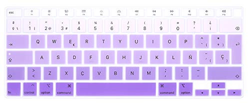 MMDW Spanish Language ESP Keyboard Cover A2179 Silicone Protective Skin Keyboard Protector for MacBook Air 13 inch with Touch ID A2337 M1 Chip European Layout(2020 Release),Ombre purple