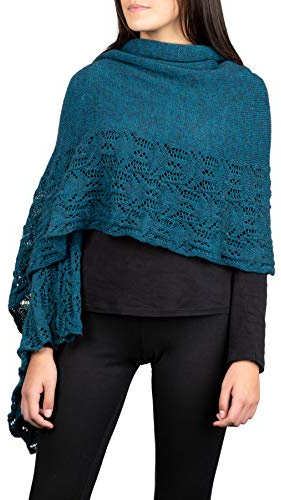 Kemailù - ILARY Perforierte Stola aus Mohairwolle - Damen - MADE IN ITALY (Petrolblau)