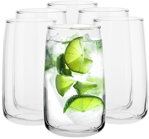TREND FOR HOME Grand Verre a Eau Long Drink | 480 ml | Lot de 6 | Verres Highball Verre Eau Verres à Jus et Soda et Eau Tumbler à Cocktail Verre en Lot | Sécurité au Lave Vaisselle | Collection Emma
