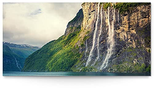 BilderKing Impostantes XXL Acrylglasverbund-Bild 180x90cm, Wasserfall als Panorama hinter 8mm Acryl gedruckt. Motiv Norwegen als Acrylbild für Wohnzimmer, Schlafzimmer