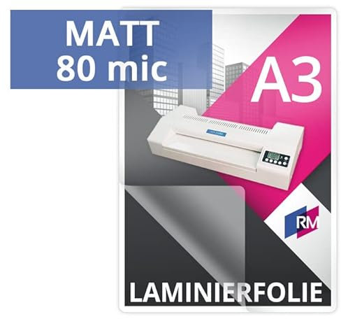 RM Standard Laminierfolien DIN A3, matt, 2 x 80 mic, 100 Stück, Laminiertaschen für Laminiergeräte