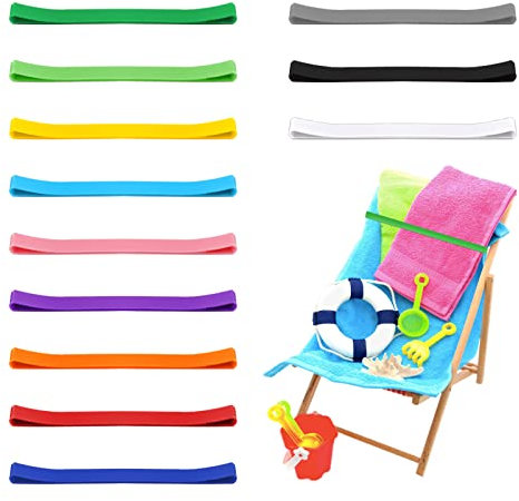 KINBOM 12 Pcs Beach Towel Bands, Rubber Elastic Beach Towel Holder Beach Accessories, A New Alternative for Beach Chair Clips, Multicolor Towel Bands for Beach Chairs Swim Vacation (11.8x0.4 Inch)