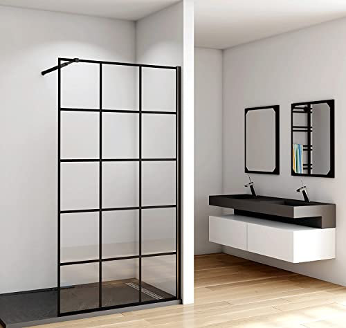 Aica Sanitär 100x200cm Walk in Duschwand 8mm Glas Dusche Duschabtrennung Schwarz