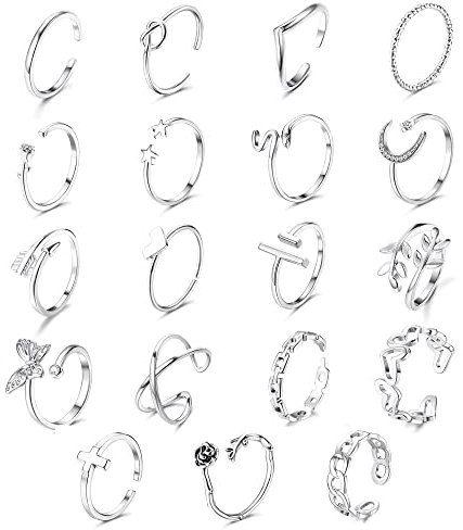 JeryWe 20PCS Verstellbare Minimal Ringe Damen Frauen Set Offene Stapelringe Twist Schmetterling Herz Kette Link Ringe