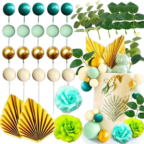 JeVenis Grüne Kugel Kuchendekoration Rosenkuchendekoration Palmblätter Kuchendekoration Blume Kuchendekoration Babyparty Kuchendekoration Hochzeitstorte Dekoration