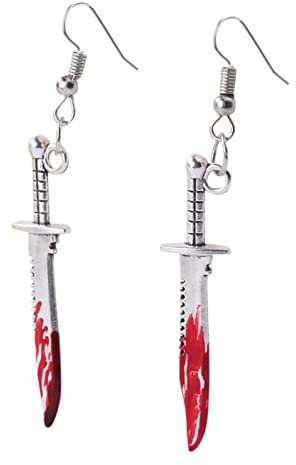 Axt Zähne Ohrringe Für Frauen Mädchen Blut Gedruckt Gothic Scissor Ohrringe Halloween Party Horror Ohrringe Ohrringe Veret 925 Creolen (C, One Size)