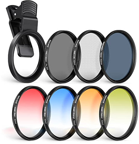 NEEWER 52mm ND+CPL+Effekt Filter Set mit Handy Phone Objektiv Klammer, Polfilter ND32, 6 Punkt Sternfilter 4 abgestufte Farbfilter Kompatibel mit iPhone 16 15 14 Pro Max 13 12 Canon Nikon Sony Kamera